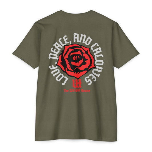 Love Peace and Flowers T-Shirt — Red Rose Graphic Tee
